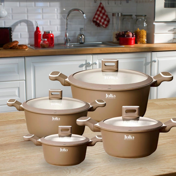 طقم أواني طبخ إيليت-بروف 8 قطع - بني