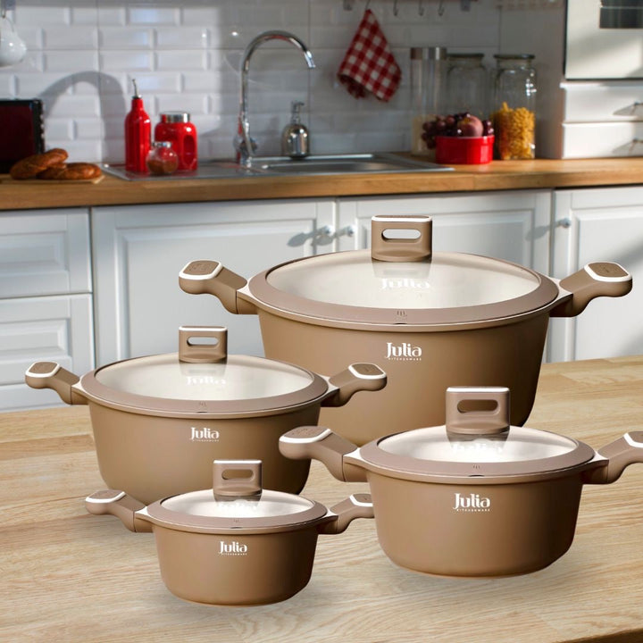 طقم أواني طبخ إيليت-بروف 8 قطع - بني