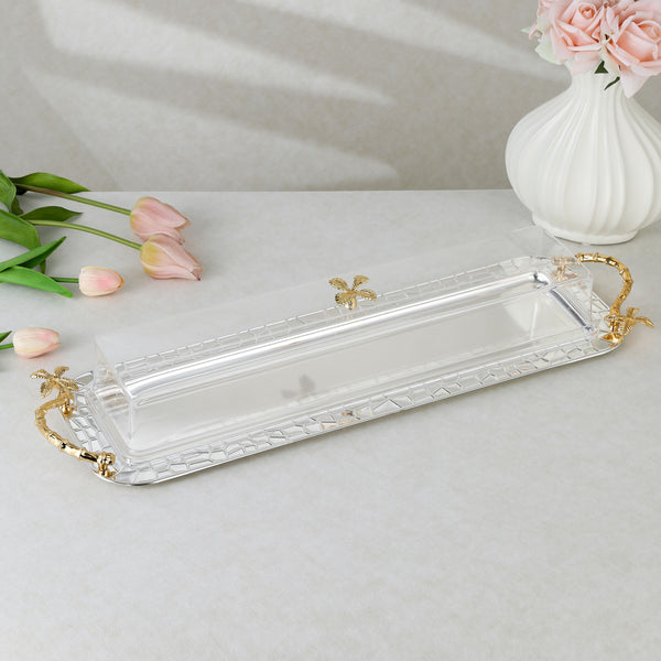 صينية تقديم مع غطاء اكريلك-فضي + ذهبي.