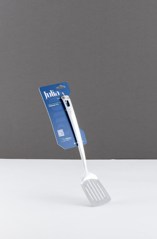 ملعقة مسطحة مشقوقة ستانلس ستيل مع مقبض طويل - فضي