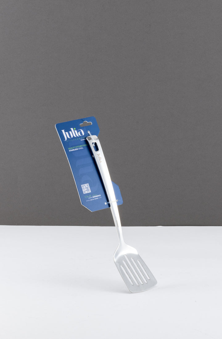 ملعقة مسطحة مشقوقة ستانلس ستيل مع مقبض طويل - فضي