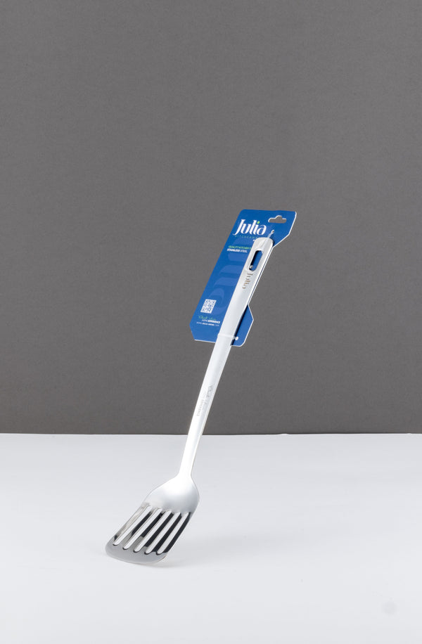 ملعقة مسطحة مشقوقة ستانلس ستيل - بمقبض قصير - فضي