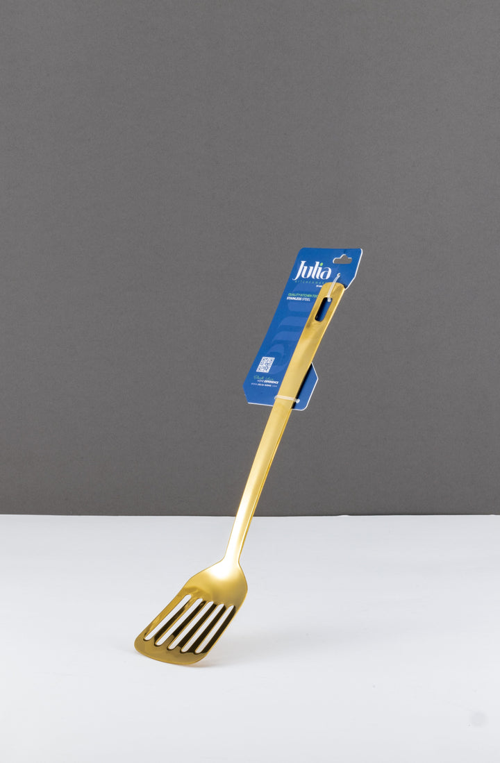 ملعقة مسطحة مشقوقة ستانلس ستيل - بمقبض طويل - ذهبي