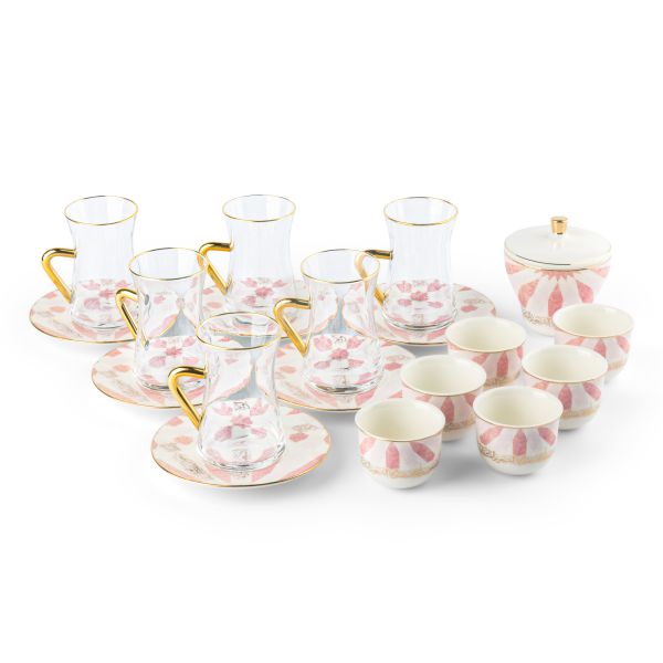 Tea And Arabic Coffee Set 19Pcs From Amal - Pink