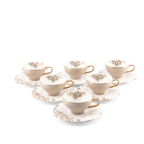 6cup 6 saucer 80CC - white saucer beige cup+gold   