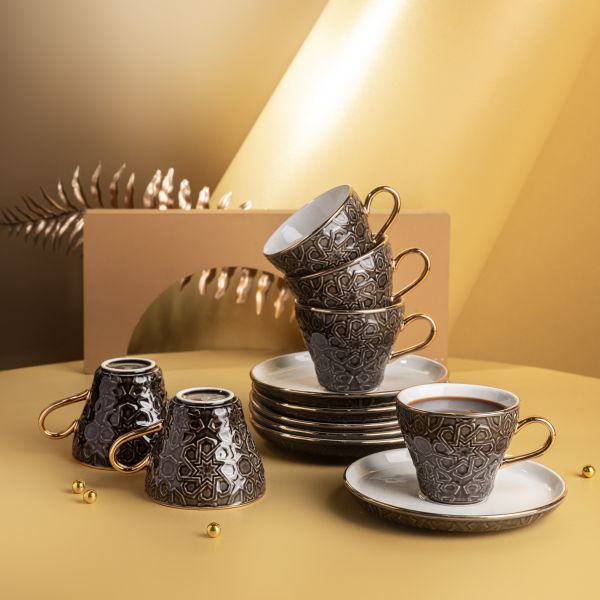 Turkish  Coffee Set 12Pcs From Crown - Black